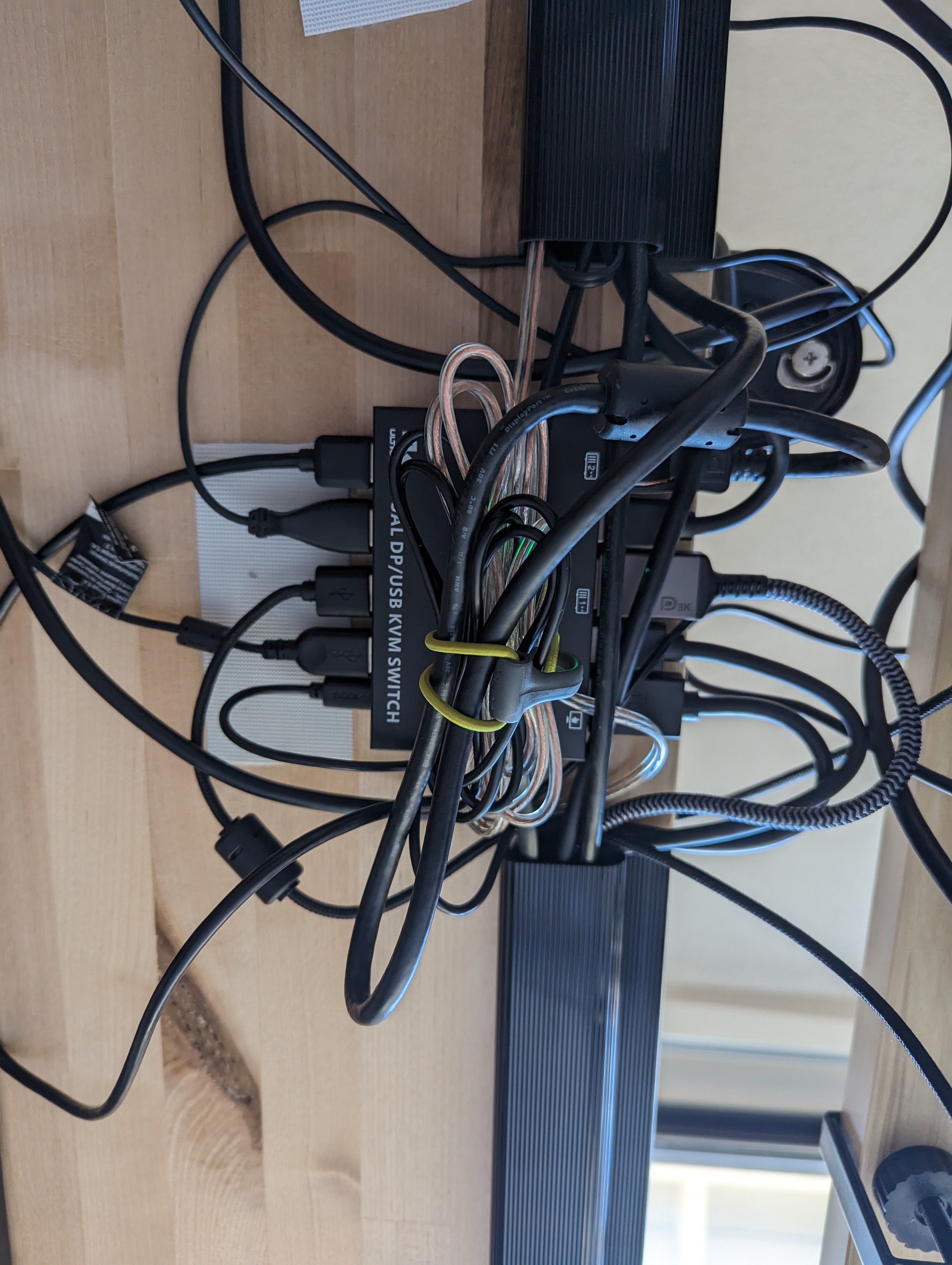 Hidden nest of cables going into KVM