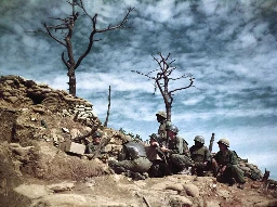 US soldiers digging a fighting position in Korea, Korean War, 1952