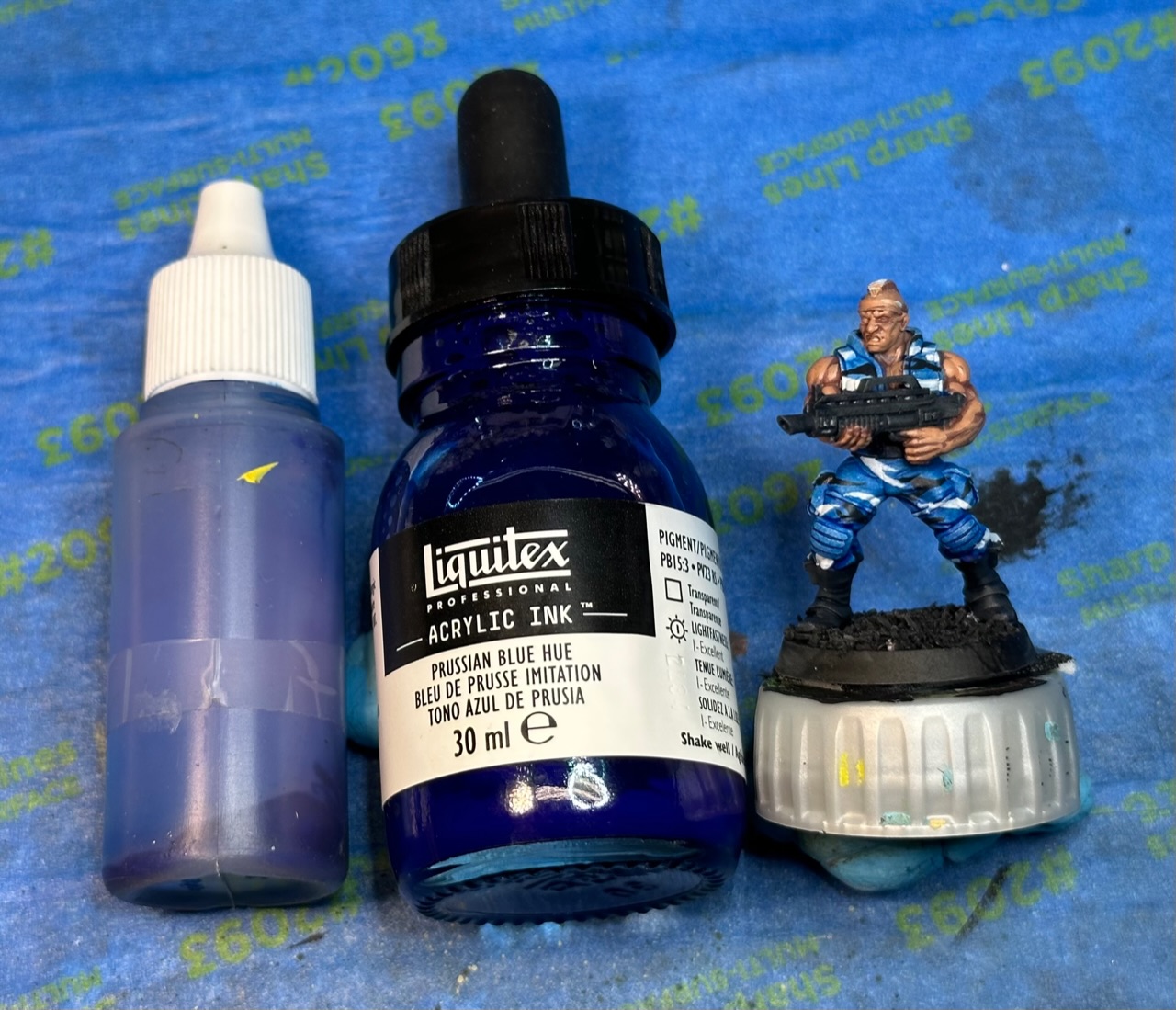 Color test of a DIY blue wash over white priming