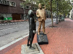 Satirical Trump statue appears overnight on downtown Portland street, only to be beheaded hours later