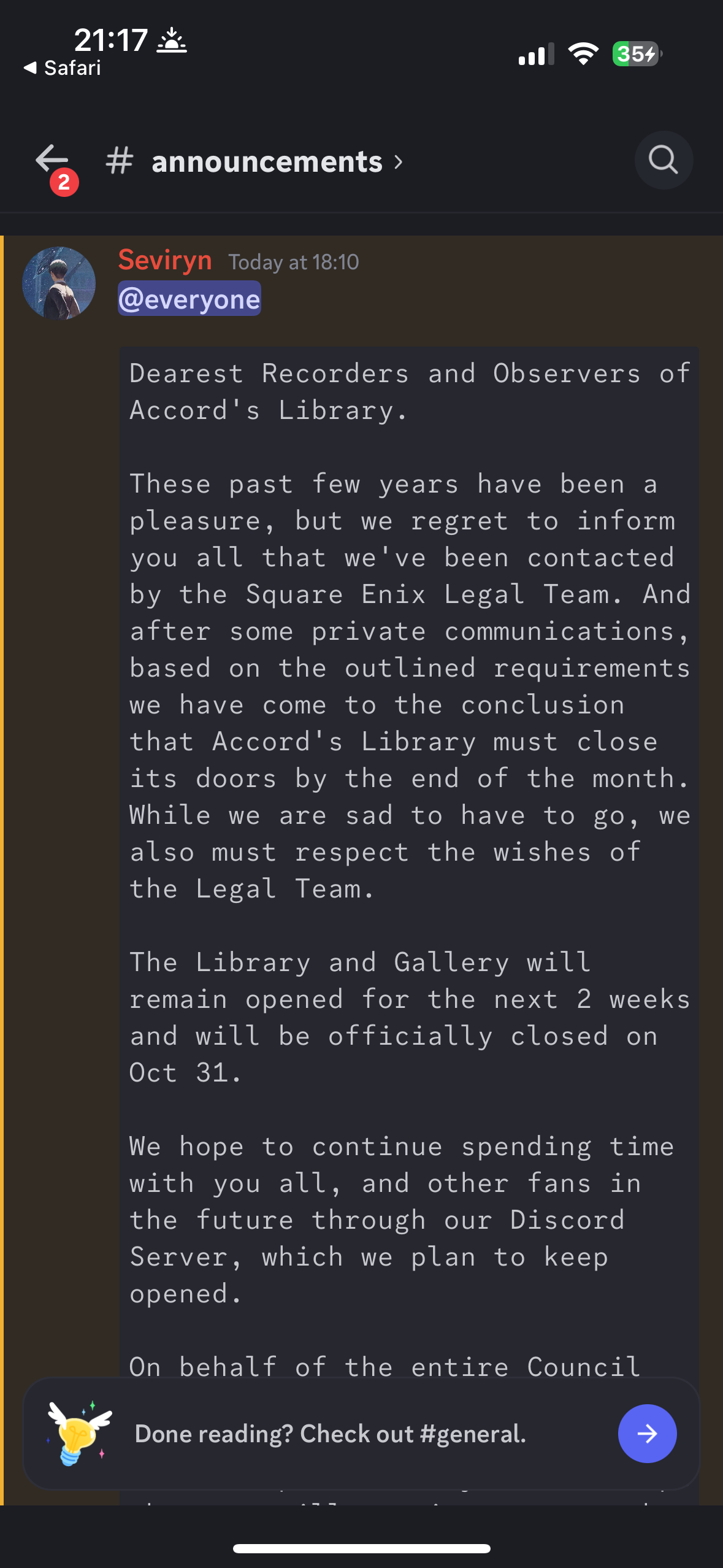 Accord’s Library to remove most of their content after a C&D notice from Square Enix