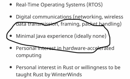 list of job requirements, including " - minimal java experience (ideally none) "