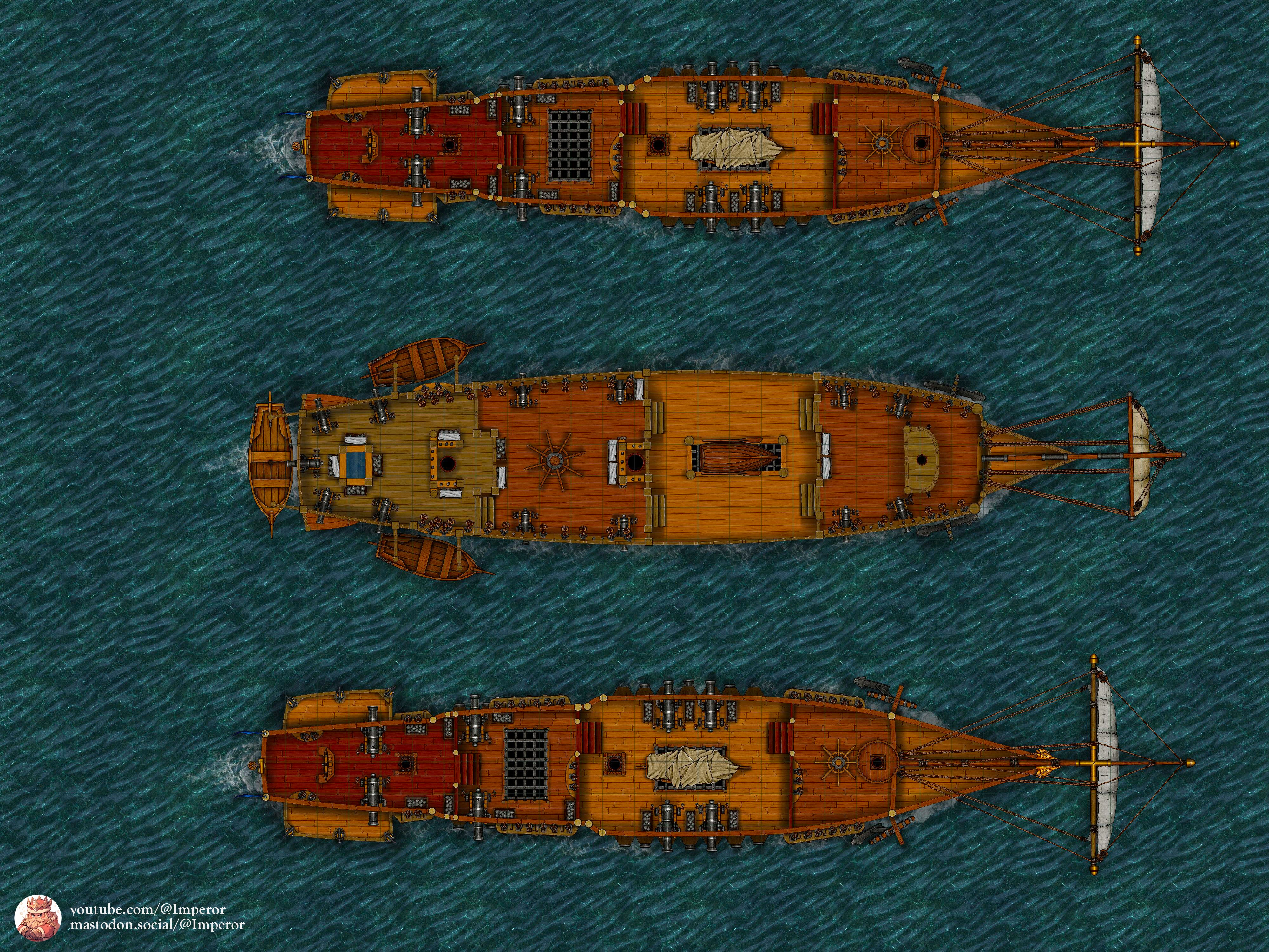 Three ships battle map [OC] - battlemaps - kbin.social