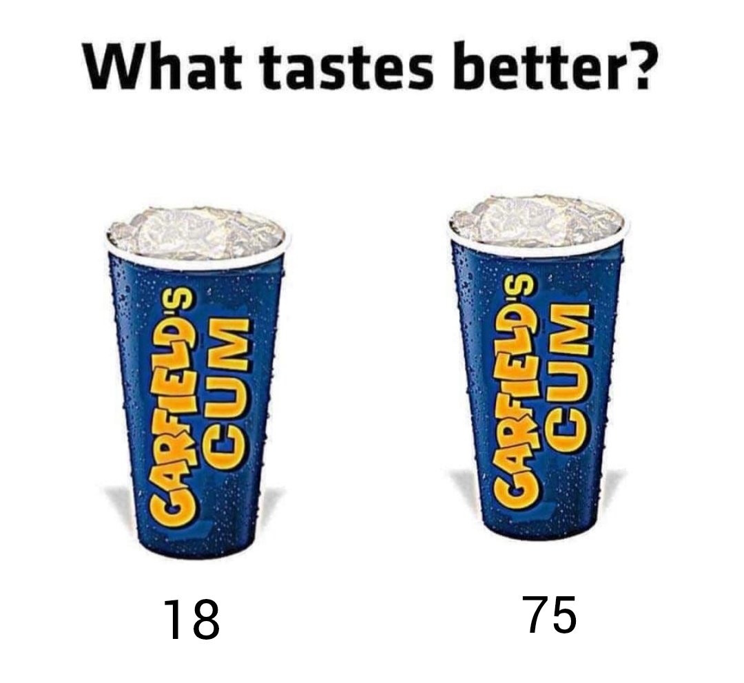 two cups of Garfield's cum labelled 18 and 75. Poorly edited due to the uploader's state of intoxication