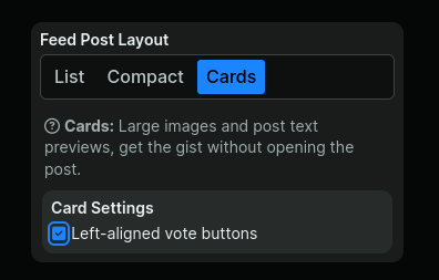 card vote button alignment setting