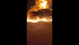 [NSFW] BMW crashes into a light pole and catches fire.