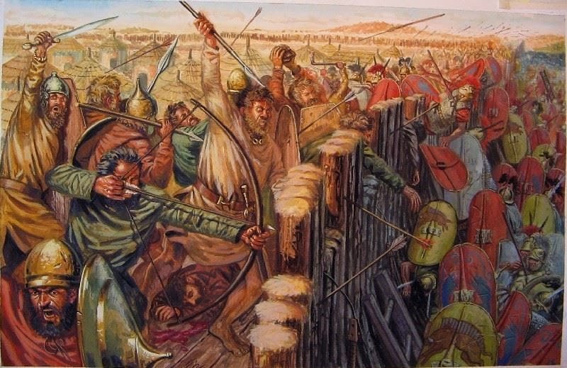 Republican Roman troops storming a Gallic walled city