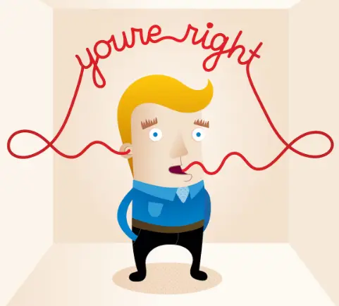 cartoon image of man saying you&#39;re right with a line going from his mouth to his ears representing an echo chamber