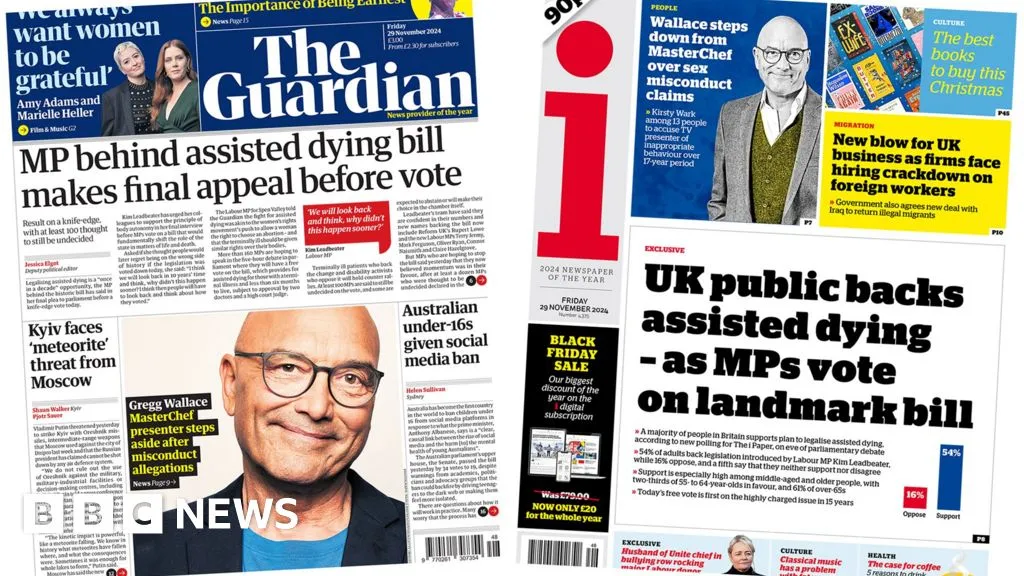 Newspaper headlines: 'MPs vote on assisted dying' and 'Wallace steps aside'