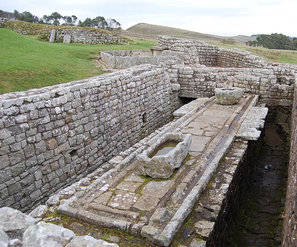 Remains of a Roman military latrine along Hadrian's Wall, Britain