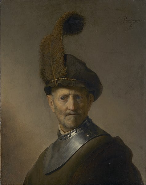 An Old Man in Military Costume - by Rembrandt