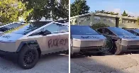 Elon Musk haters vandalized dozens of Tesla Cybertrucks by spray painting "F**K ELON" on dozens of them