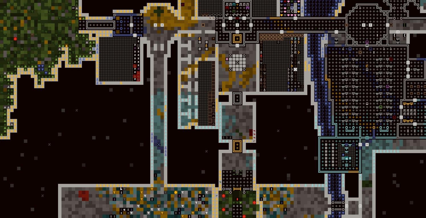 Screenshot of Dwarf Fortress using CLA's ASCII-like Graphics Set