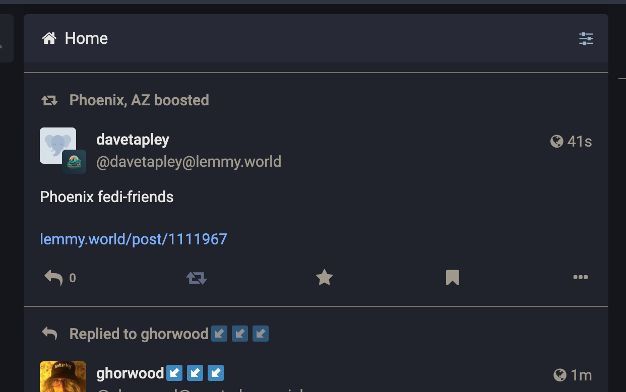 screenshot of Mastodon showing post from here