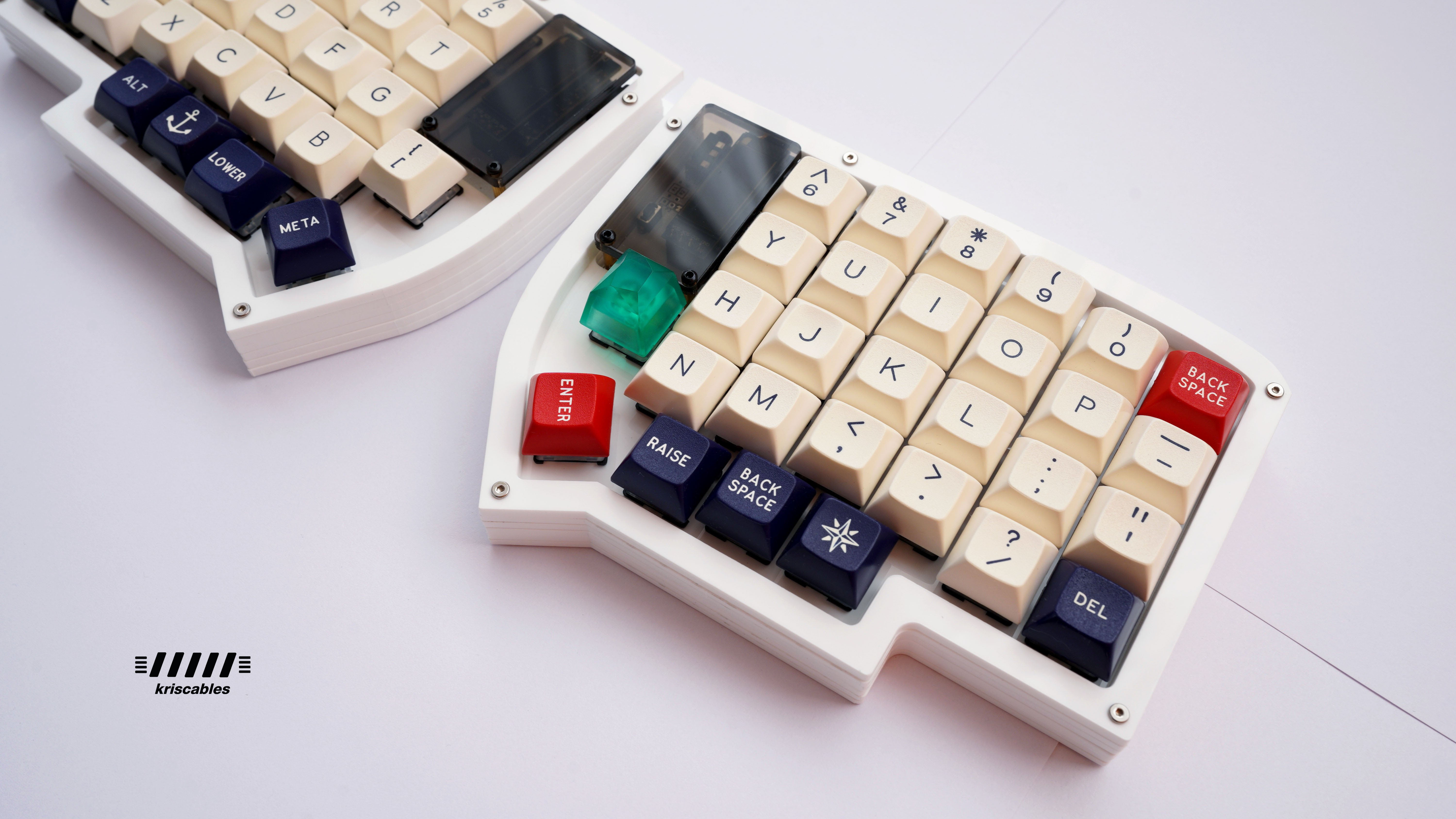 Lily58 Pro White Arctic Acrylic High Profile Case with DSA Royal Navy Keycap