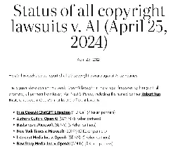 Status of all copyright lawsuits v. AI (April 25, 2024)