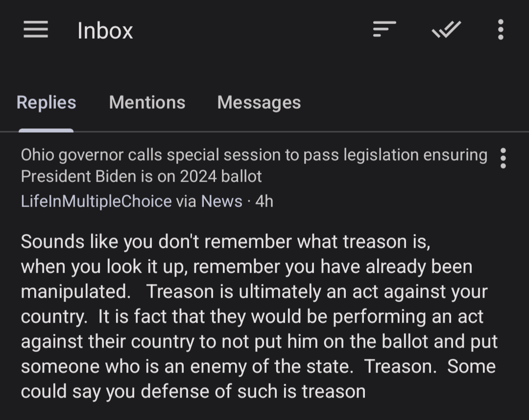 Sounds like you don't remember what treason is, when you look it up, remember you have already been manipulated.   Treason is ultimately an act against your country.  It is fact that they would be performing an act against their country to not put him on the ballot and put someone who is an enemy of the state.  Treason.  Some could say you defense of such is treason