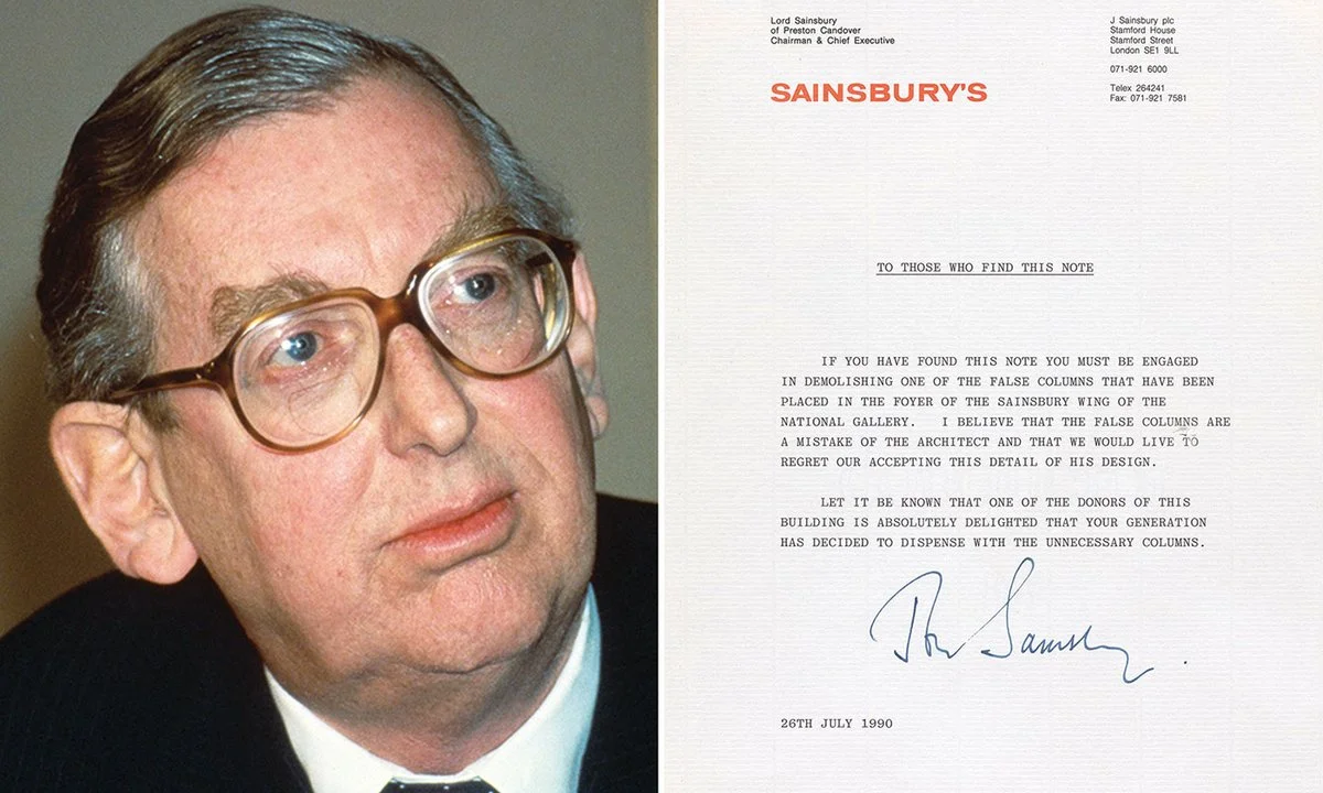 Sainsbury Wing contractors find 1990 letter from donor anticipating their demolition of false columns