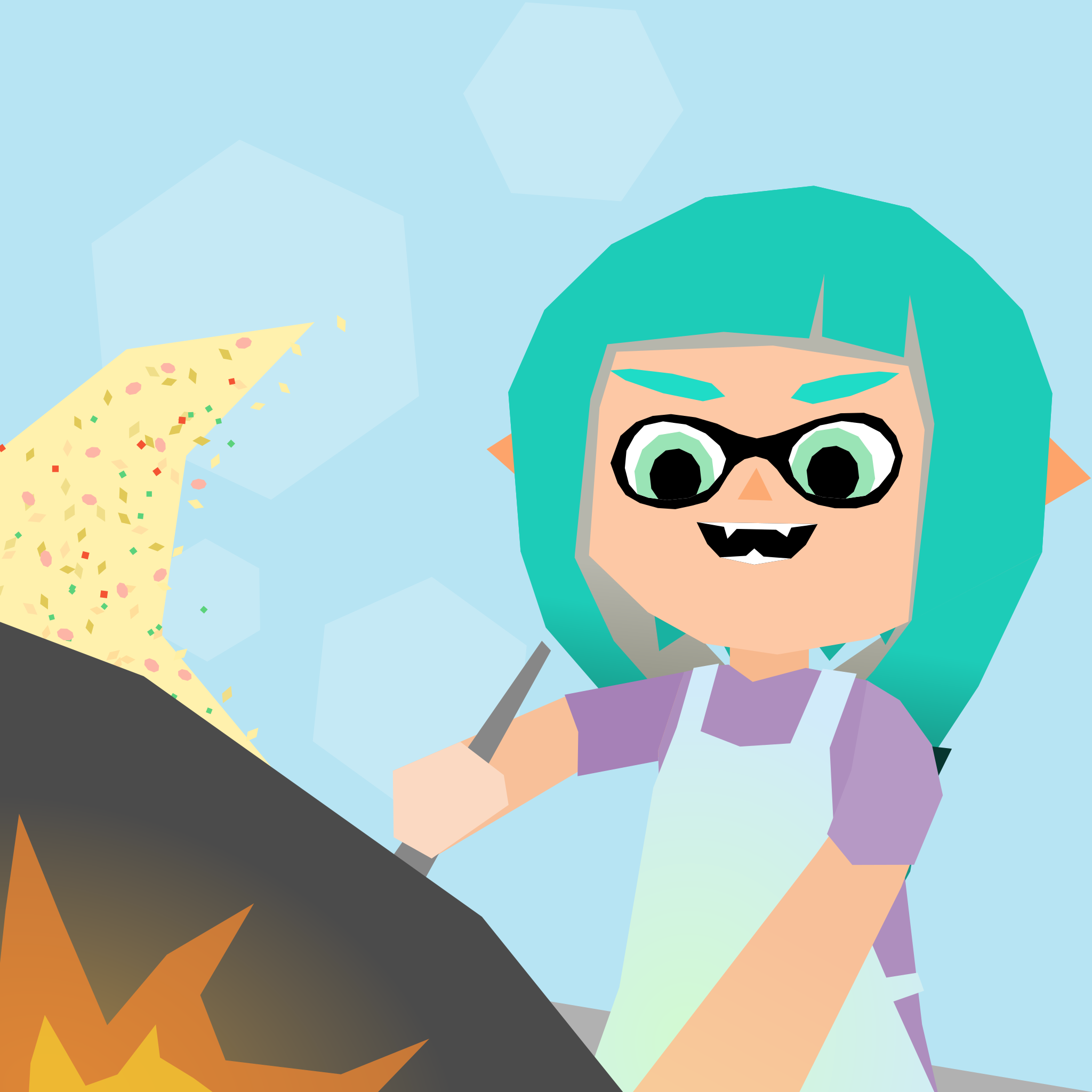 An inkling girl frying rice with a wok