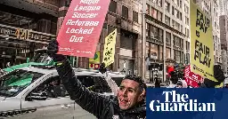 MLS referees protest outside headquarters after being locked out – video