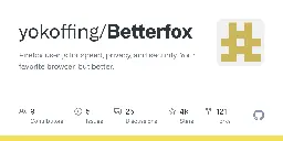 GitHub - yokoffing/Betterfox: Firefox user.js for speed, privacy, and security. Your favorite browser, but better.