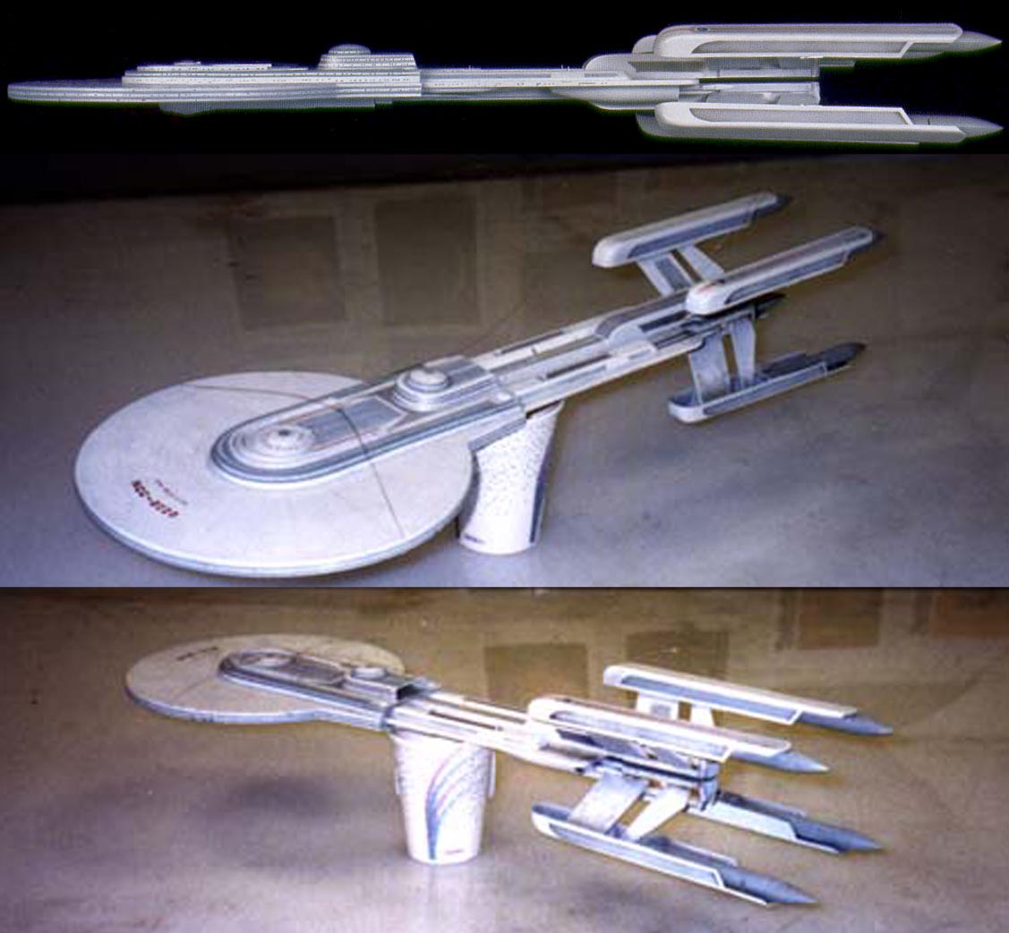 A study model prototype of the USS Excelsior with four warp nacelles.