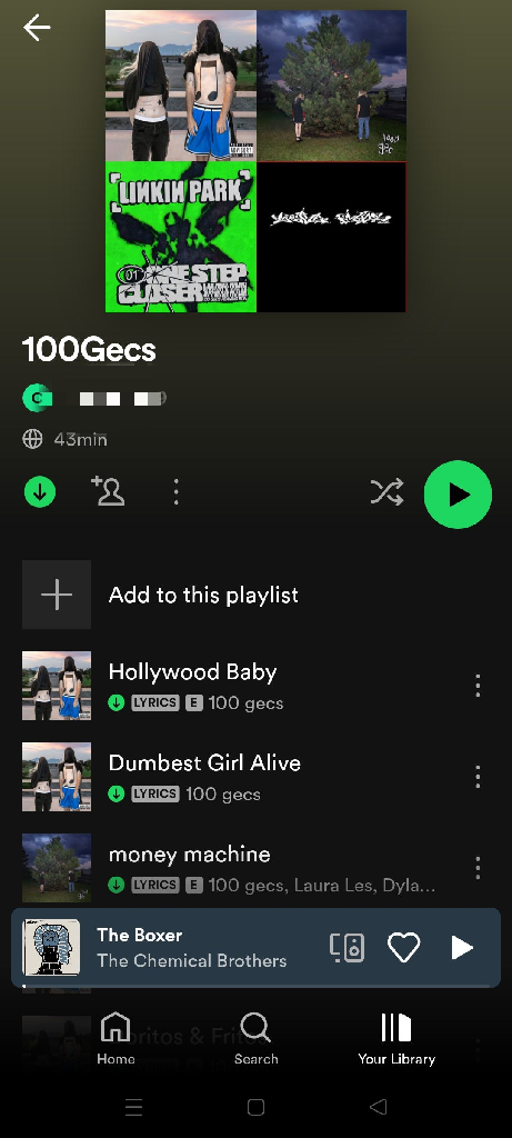 my Spotify playlist screen