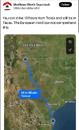it takes 13 hours to travel from Texas to Texas
