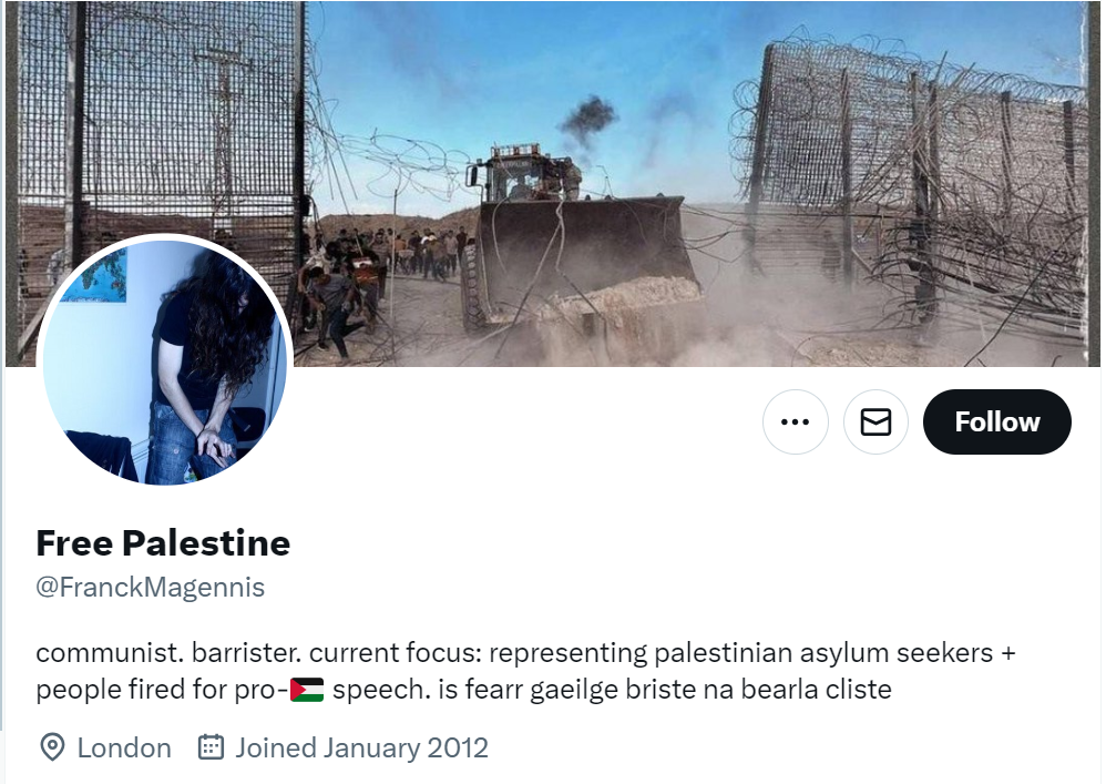 Regulator rejects complaint against barrister who tweeted ‘victory to the intifada’ on 7 October