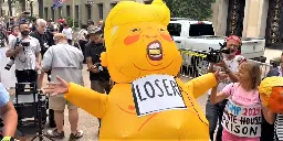 WATCH: Man in giant inflatable Trump costume taunts former president outside DC courthouse