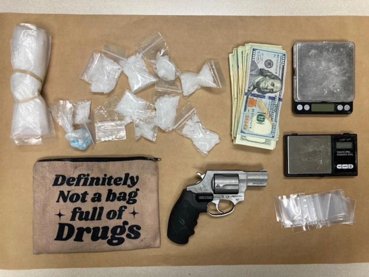 Officers seize bag with ‘Definitely not a bag full of drugs’ printed on it – and it was full of drugs, Police Bureau says