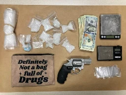 Officers seize bag with ‘Definitely not a bag full of drugs’ printed on it – and it was full of drugs, Police Bureau says