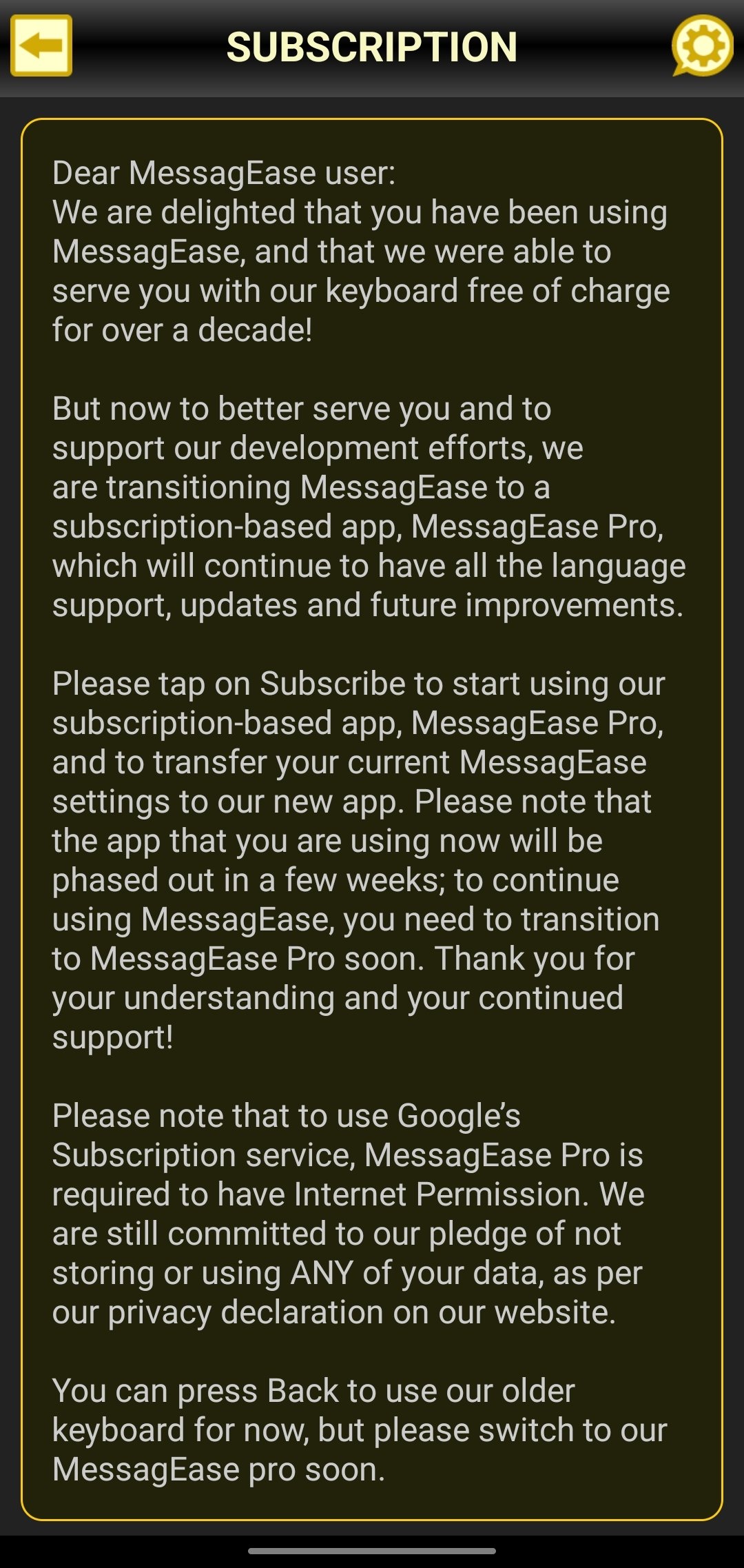 MessagEase subscription popup