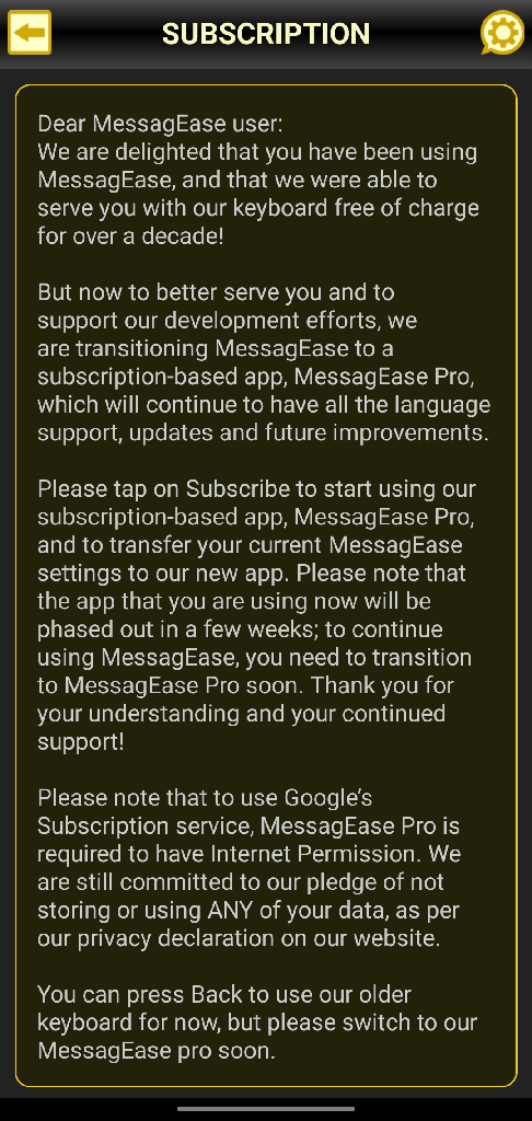 MessagEase subscription popup