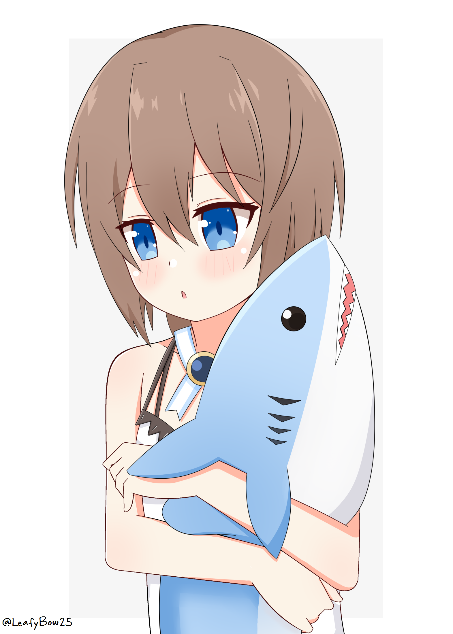 Blanny Cuddling Her Shark Plushie [Leafy Bow]