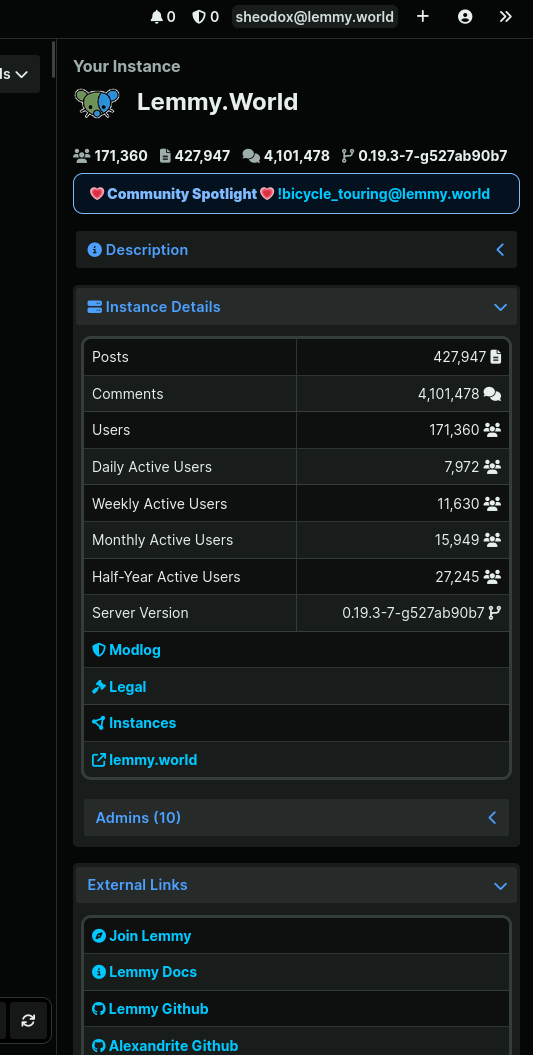 instance sidebar screenshot