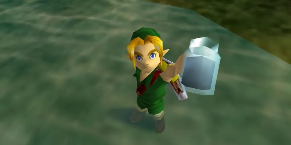 Link from Zelda OoT with a bottle in his hand