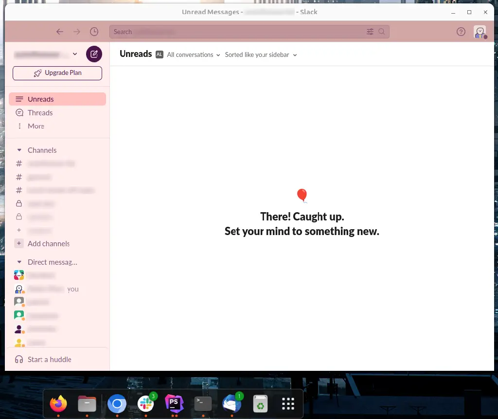 Image of Slack with `Unread` open