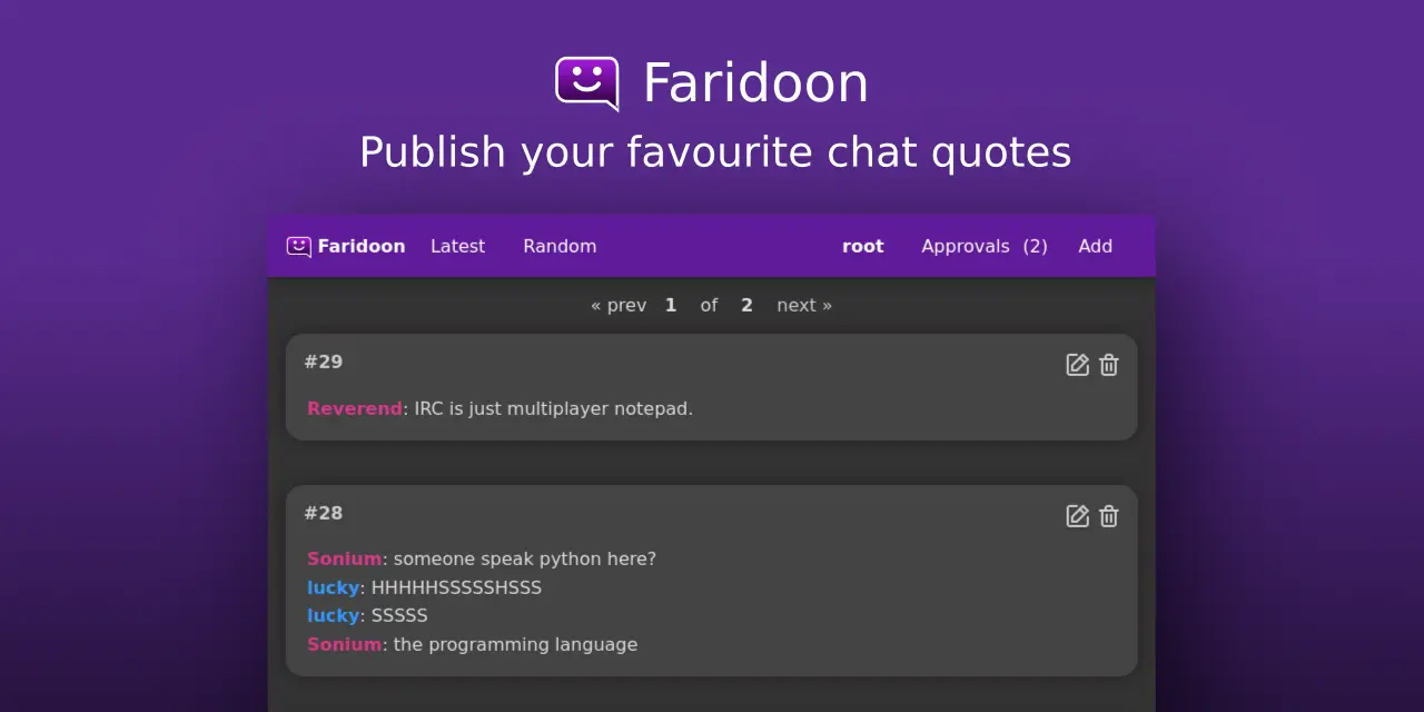 GitHub - jamesread/Faridoon: Publish your favourite chat quotes.