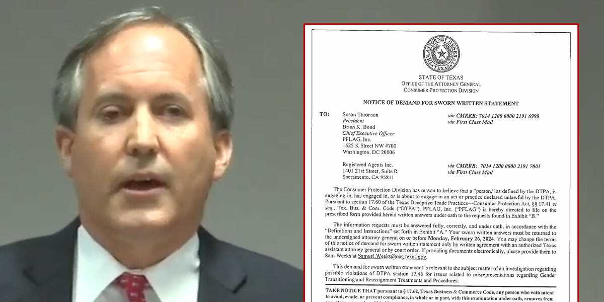 "Retaliation": Texas AG Paxton Demands PFLAG Provide Names, Addresses Of Trans Members