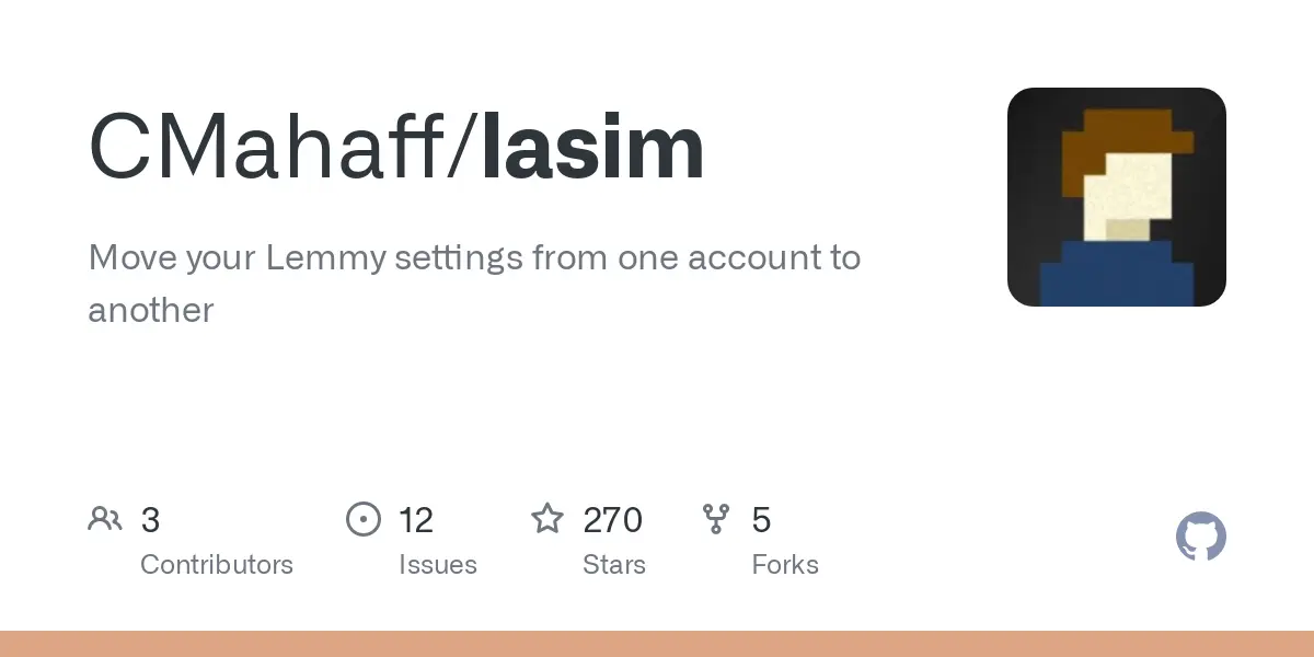 GitHub - CMahaff/lasim: Move your Lemmy settings from one account to another