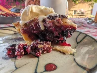 Many berry pie with rosemary lemon ice cream