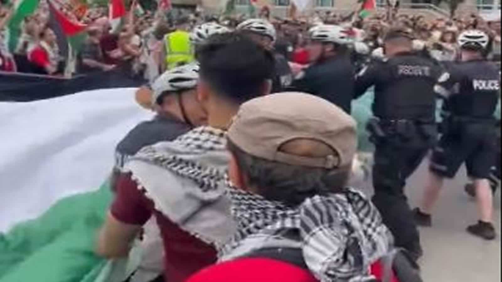 Tensions Rise: Toronto Police Clash with Palestinian Protestors