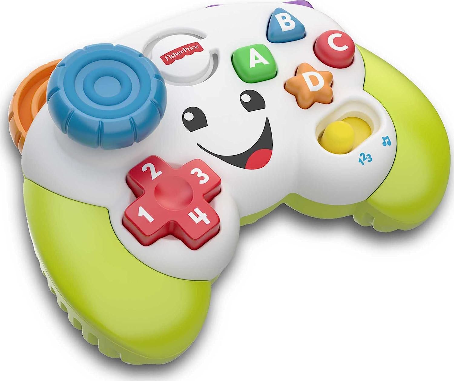 Picture of the Fisher-price "Laugh & Learn" toy game controller, a baby-toy version of a video game controller.