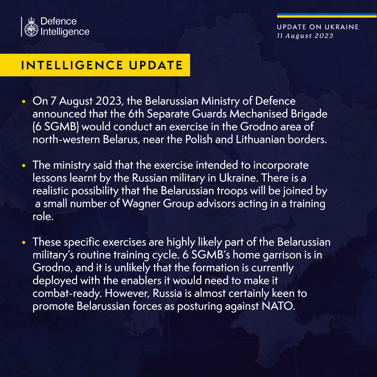 UK: Latest Defence Intelligence update on the situation in Ukraine - 11 August 2023