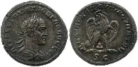 Billon coin of Roman Emperor Trebonianus Gallus, coin minted in Syria, 252-253 AD