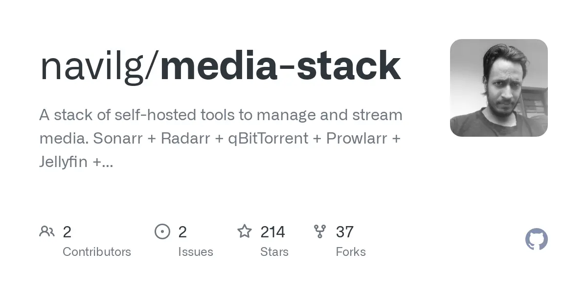 GitHub - navilg/media-stack: A stack of self-hosted tools to manage and stream media. Sonarr + Radarr + qBitTorrent + Prowlarr + Jellyfin + VPN