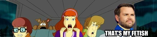 Scooby Doo cast in their van, with most of them recoiling in horror but with J. D. Vance&#39;s face pasted over Freddy&#39;s with the caption &quot;That&#39;s my fetish.&quot;