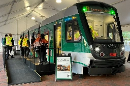 Touring a new multi-bendi Green Line trolley