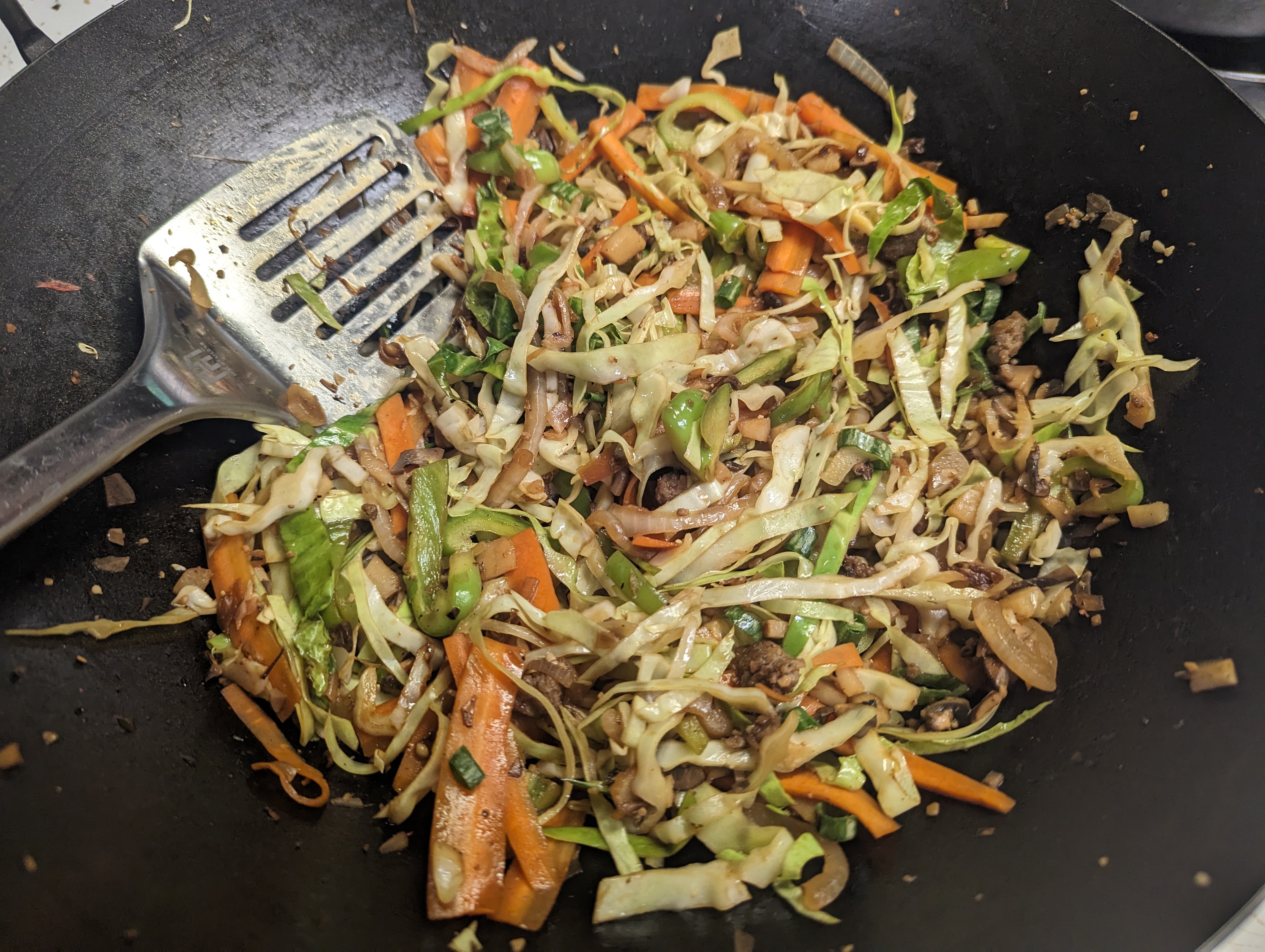 Egg roll in a bowl, 366 calories for a big pile of stir fried pork and veggies